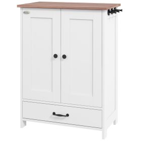 PawHut Pet Feeding Station for Medium Dogs, White, with Storage, Raised Bowls, Adjustable Panel, Hooks