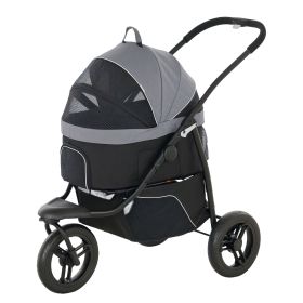 3 in 1 Pet Jogging Stroller for Small Dogs and Cats with Detachable Carrier, Storage Basket, Gray