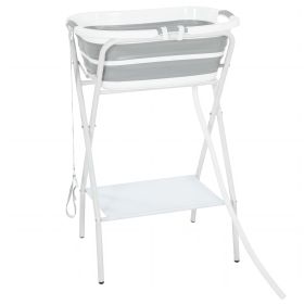 Dog Bath Tub Dog Washing Station, Elevated Foldable Dog Bathtub with Hose, Storage Shelf, for Small Dogs Puppies Gray