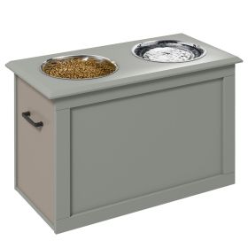PawHut Raised Dog Feeding Station with 2 Stainless Steel Bowls and Storage for Large Dogs and Other Large Pets (Color: Grey)